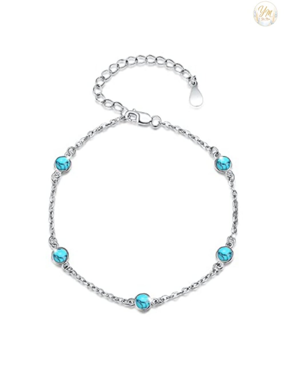 Turquoise Gemstone Bracelet 925 Sterling Silver Adjustable Rolo Chain Women's